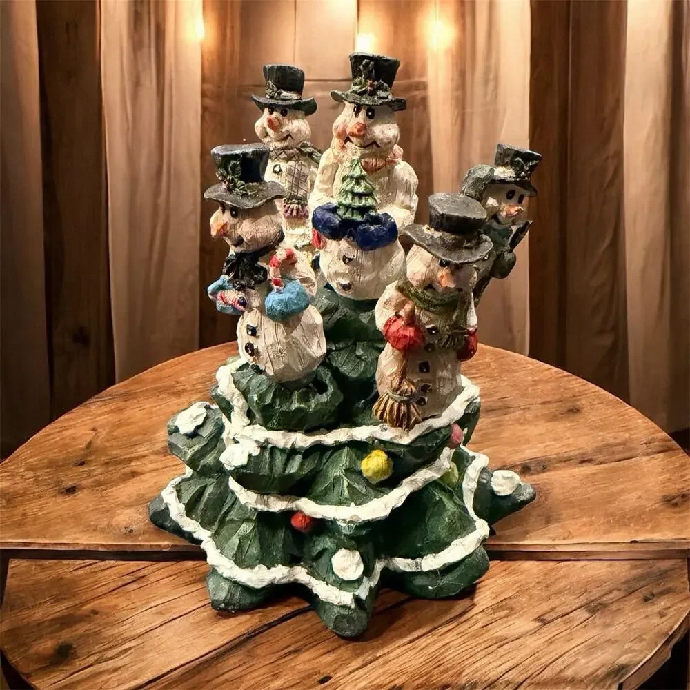 Christmas Tree Snowmen Family Carved Resin 5